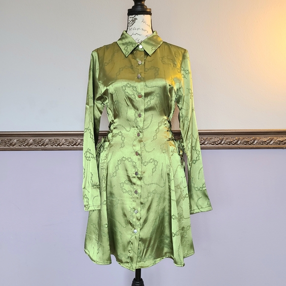 Dangerfield Olive Satin Corset Dress - Picture 5 of 13